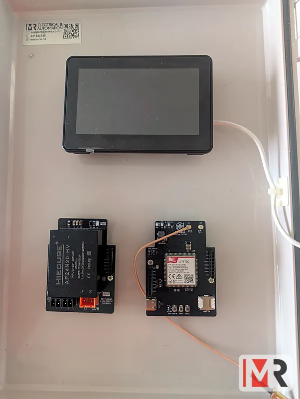 A ModBee touchscreen and cellular modem fitted to an enclosure door